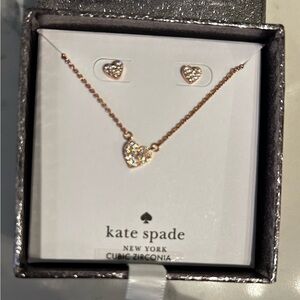 Kate Spade NIB Yours Truly Pave Studs & Mini Pendant Set. Rose Gold.